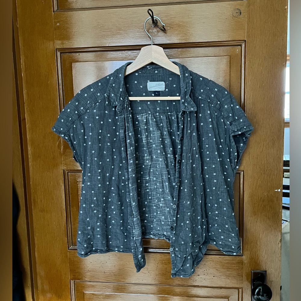 Universal Thread - boxy buttondown in grey with embroidered white dots